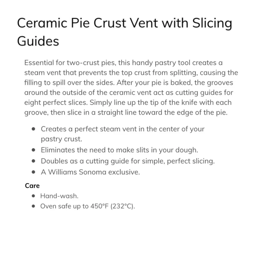 Williams Sonoma Ceramic Pie Crust Vent